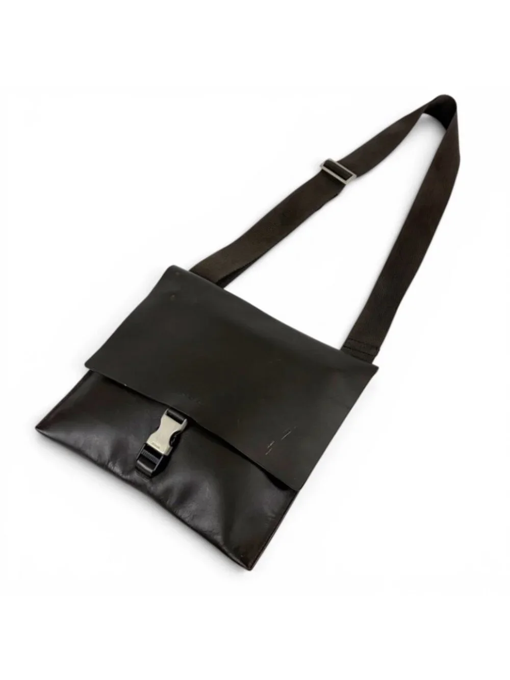 Prada Cobra Buckle Leather Shoulder Bag Cross Dark Brown Vintage